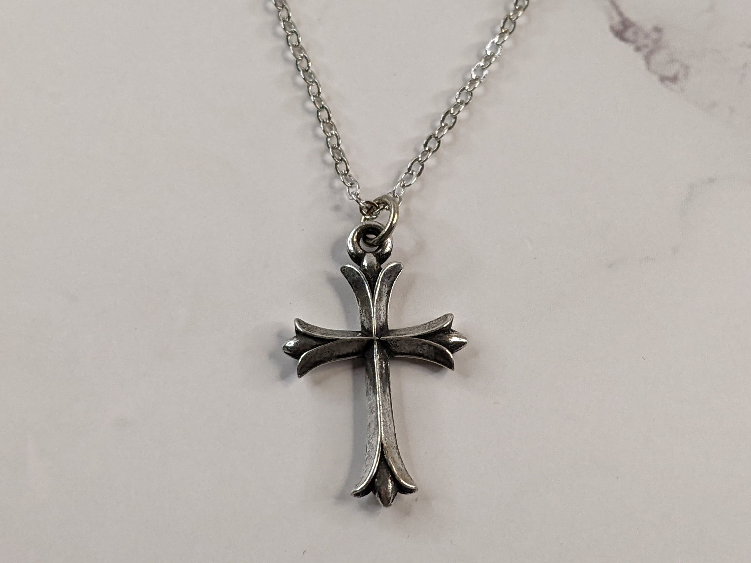 Pewter Flare Cross Necklace
